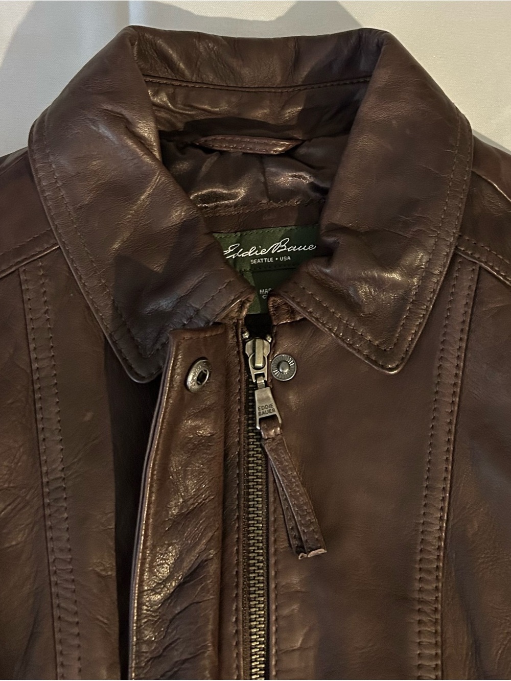 Eddie Bauer Women’s Brown Lamb Leather Zip-Front Jacket